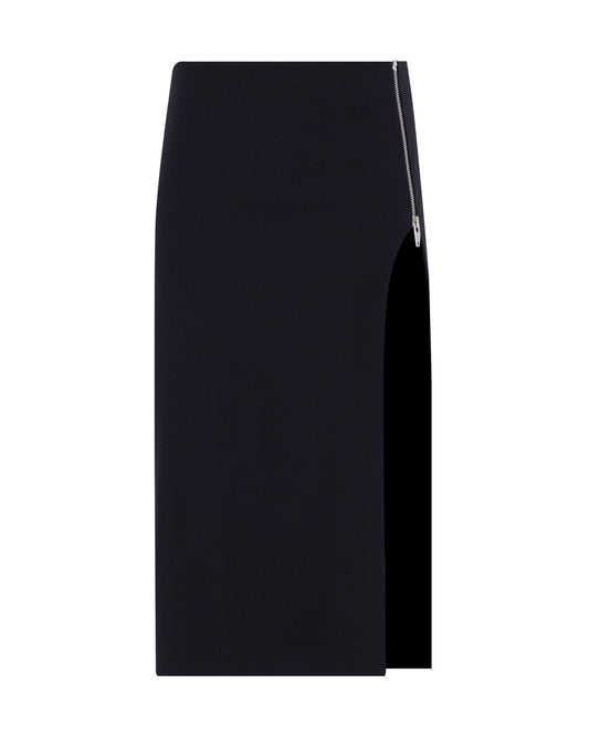 Zip Slit Midi Wool Skirt