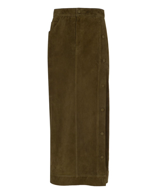 Snapped Midi Suede Skirt