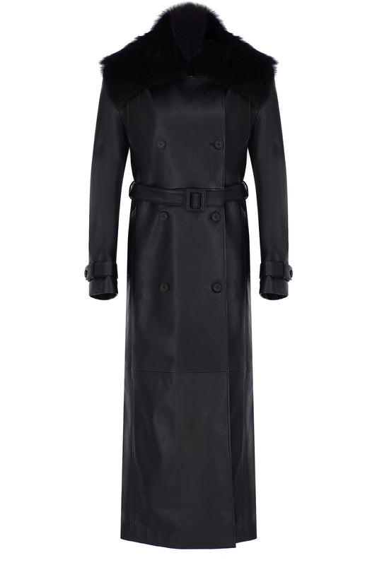 Leather Trench Coat with Detachable Fur Collar LOOK 04 - Camille Charrière x Zeynep Arçay Collection