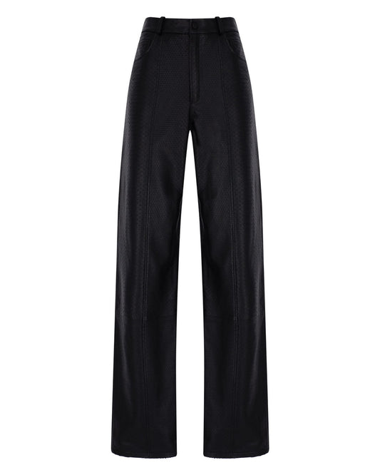 Loose Snakeprint Leather Pants