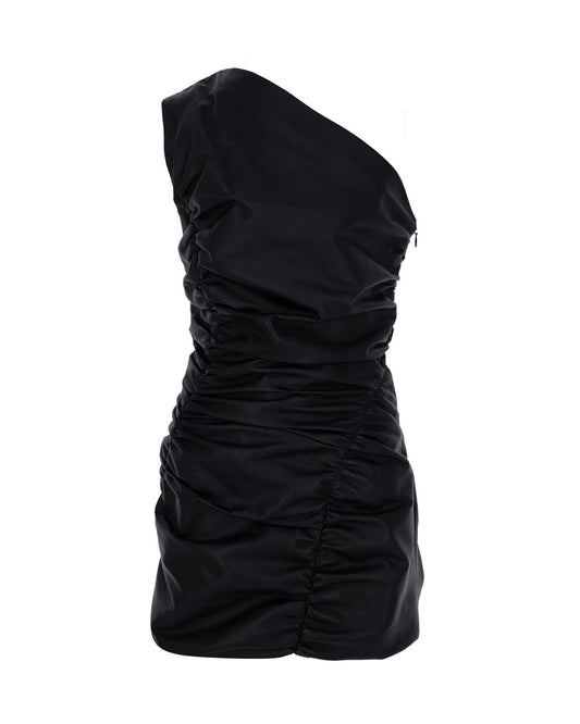 One Shoulder Leather Mini Dress