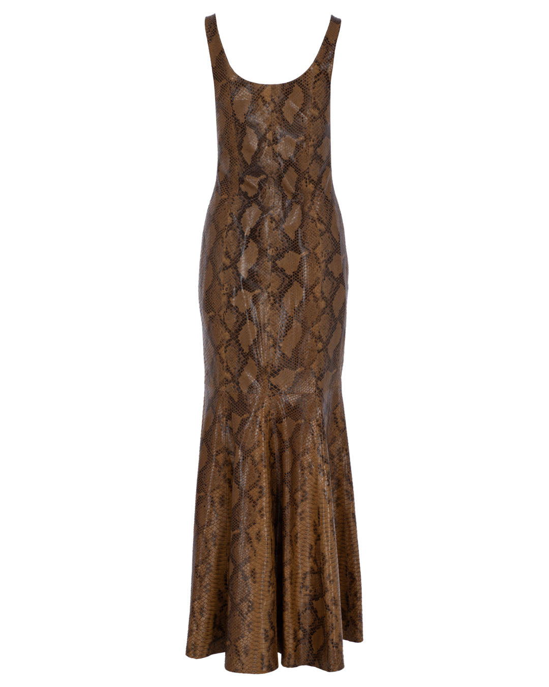 Snakeprint Flare Leather Maxi Dress