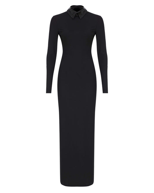 Technical Wool Maxi Dress w Leather