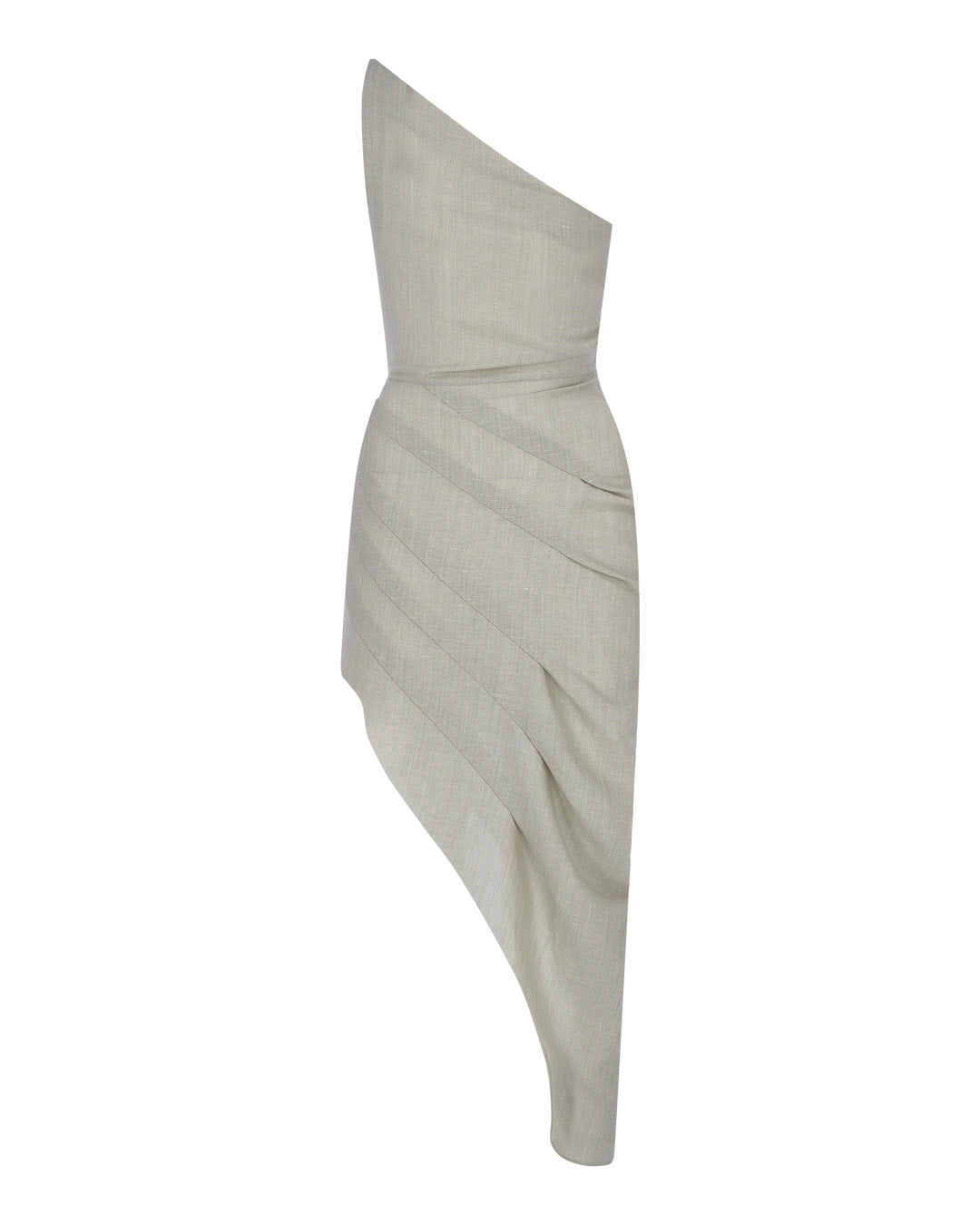 Asymmetric Ruched Linen Dress