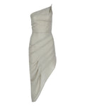 Asymmetric Ruched Linen Dress