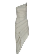 Asymmetric Ruched Linen Dress