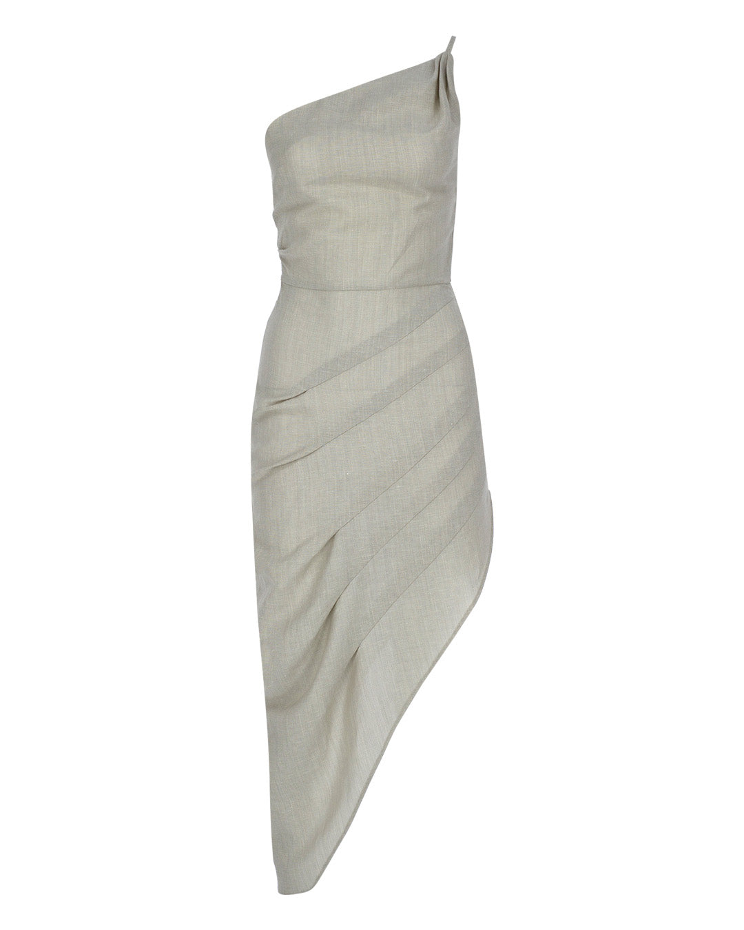 Asymmetric Ruched Linen Dress
