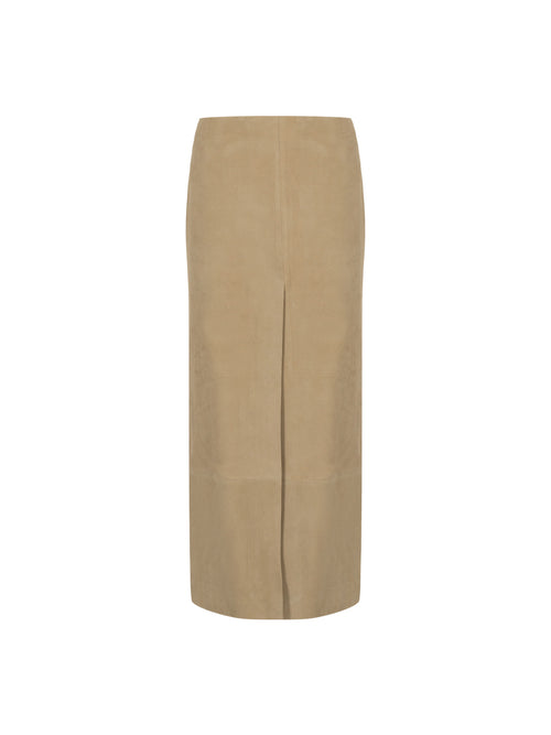 Double Slit Midi Suede Skirt