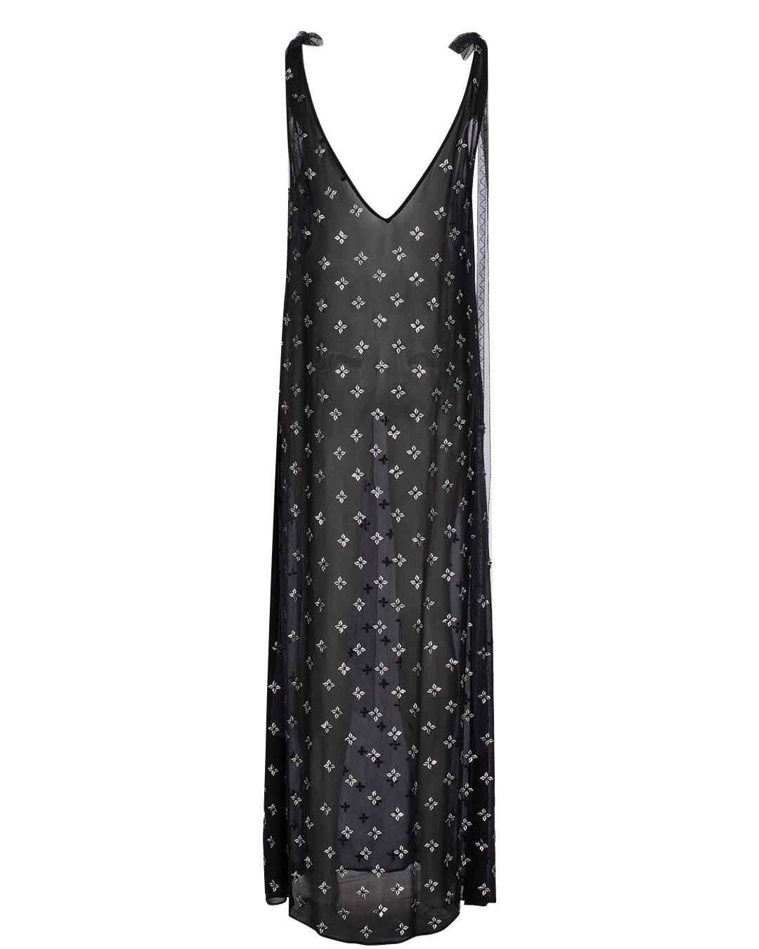 Flower Embelished Chiffon Maxi Dress