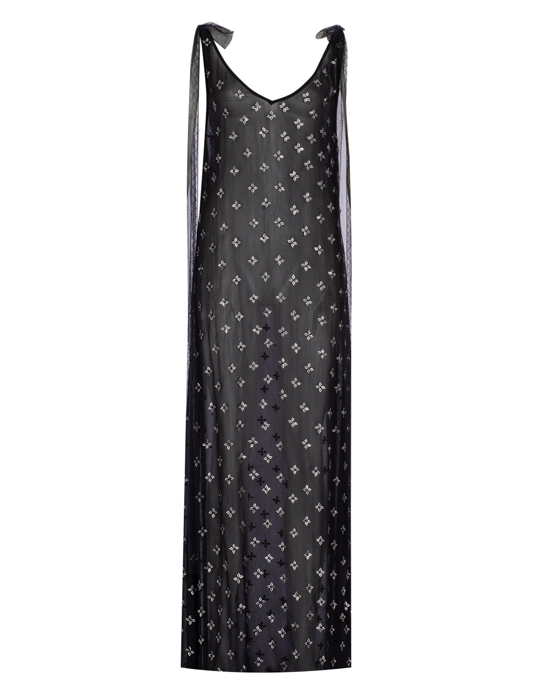 Flower Embelished Chiffon Maxi Dress