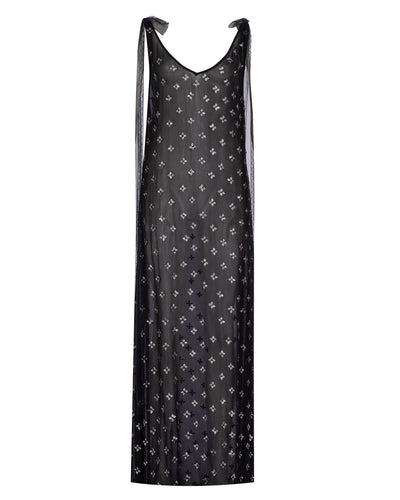 Flower Embelished Chiffon Maxi Dress