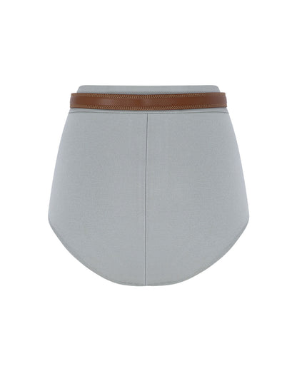 Knit Mini Shorts With Leather Belt
