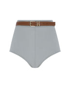 Knit Mini Shorts With Leather Belt