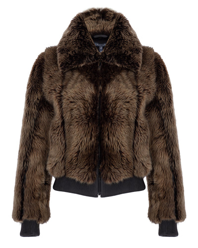 Leather Trimmed Mini Shearling Jacket