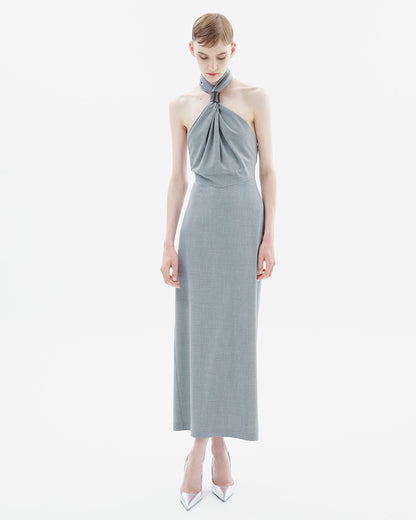 CrossNeck Maxi Wool Dress