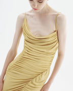 Asymmetric Neck Ruched Mini Jersey Dress