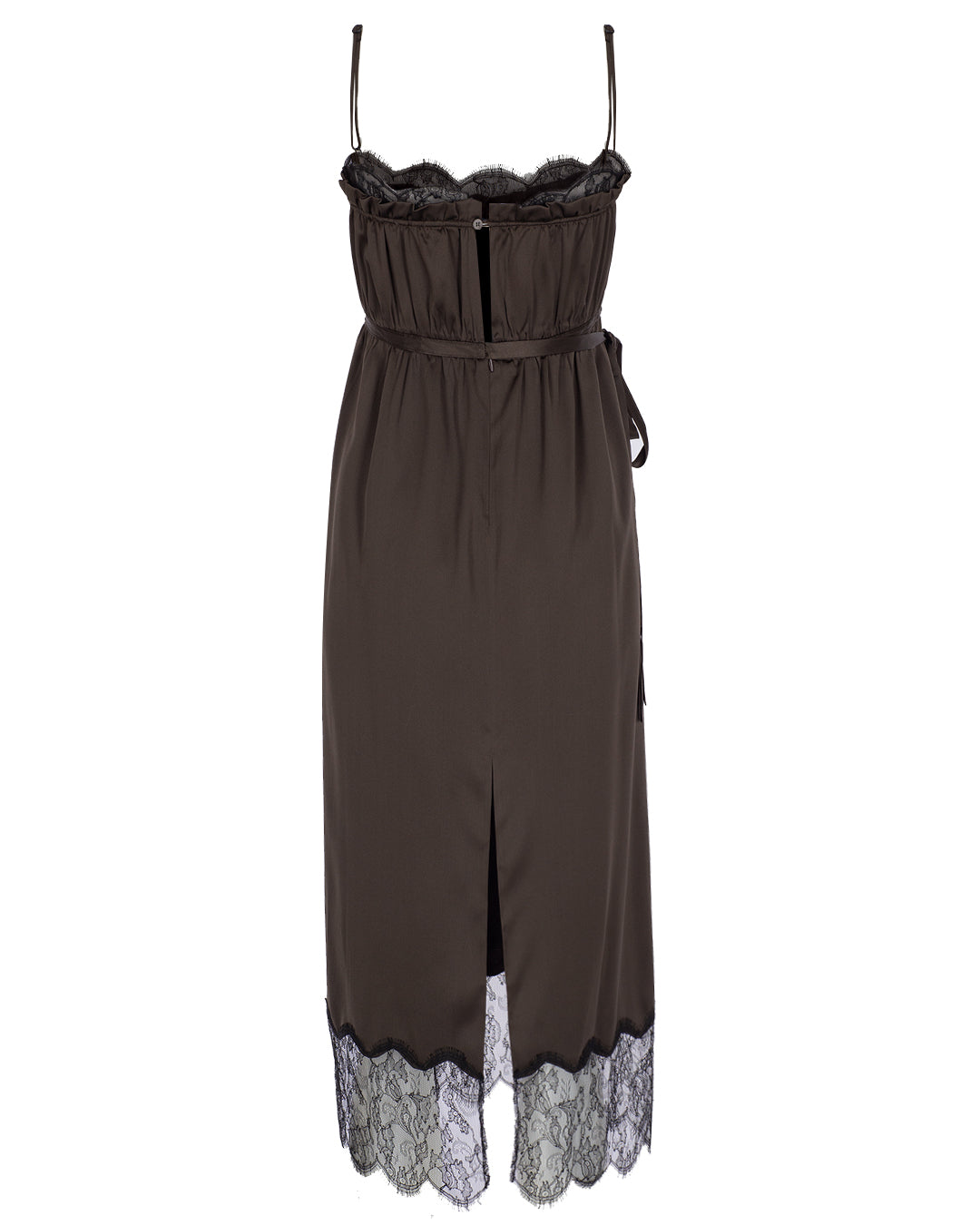 Lace Detailed Midi Silk Dress