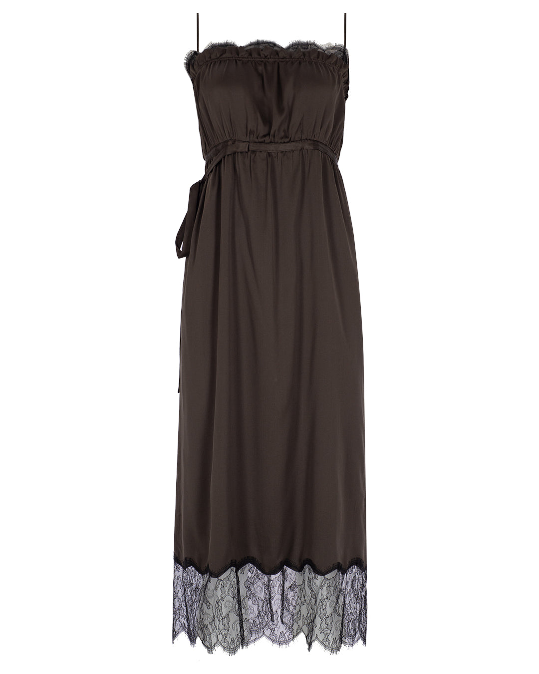 Lace Detailed Midi Silk Dress