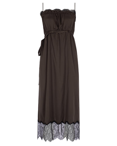 Lace Detailed Midi Silk Dress