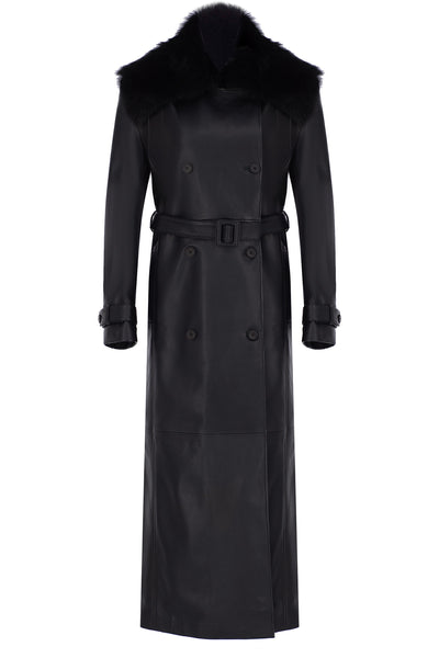 Leather Trench Coat with Detachable Fur Collar – Zeynep Arcay