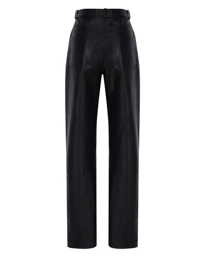 Loose Snakeprint Leather Pants