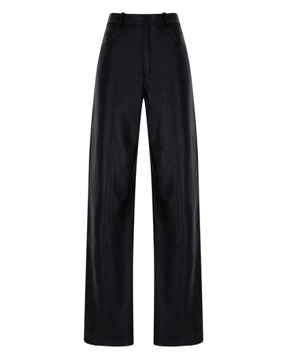 Loose Snakeprint Leather Pants