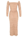 Off The Shoulder Ruched Jersey Maxi Dress