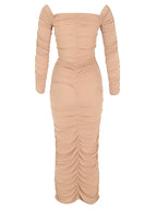 Off The Shoulder Ruched Jersey Maxi Dress