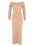 Off The Shoulder Ruched Jersey Maxi Dress