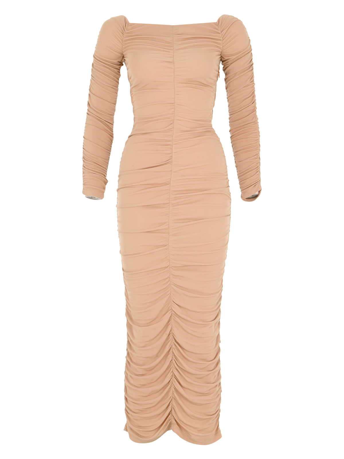 Off The Shoulder Ruched Jersey Maxi Dress