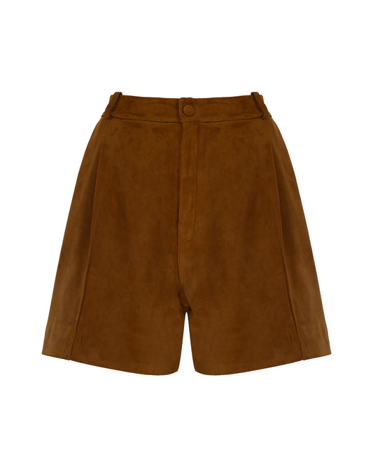 Pleated Suede Shorts