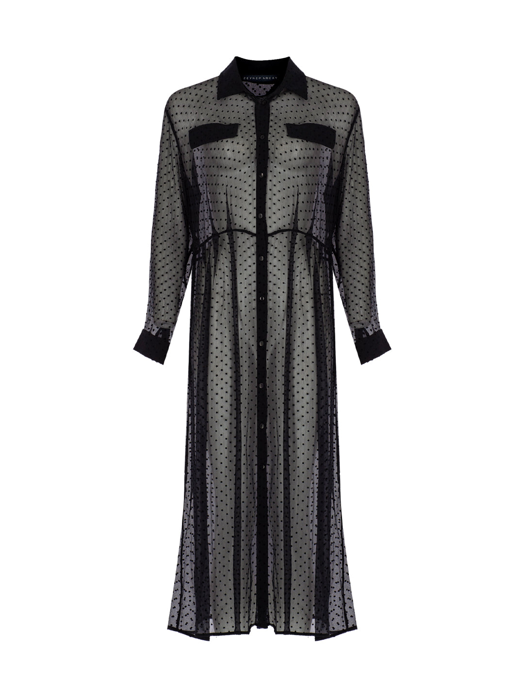 Polkadot Silk Chiffon Shirt Dress
