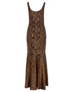 Snakeprint Flare Leather Maxi Dress