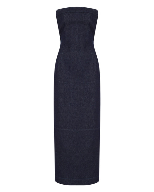 denim strapless maxi dress Women's Strapless Denim Maxi Dress by Gap Dark Wash Petite Size S