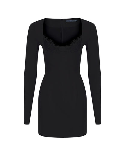 Technical Wool Mini Dress w Lace