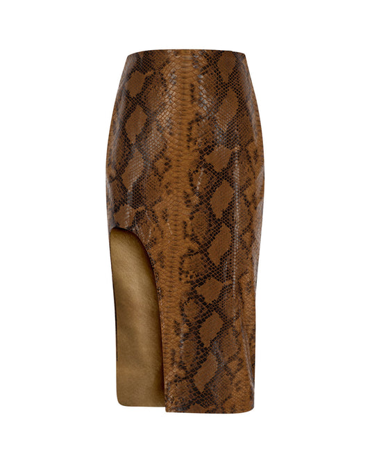 U-Slit Leather Pencil Skirt