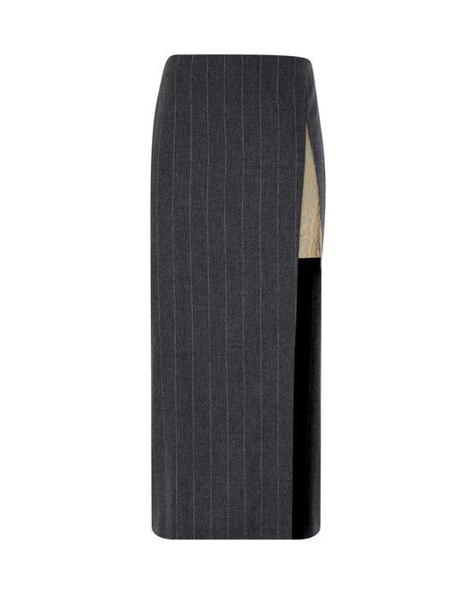 Wool Midi Skirt w Lace