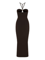 Y Neck Knit Midi Dress