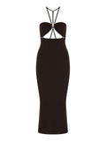 Y Neck Knit Midi Dress