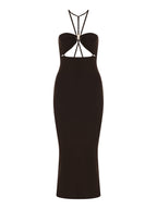 Y Neck Knit Midi Dress